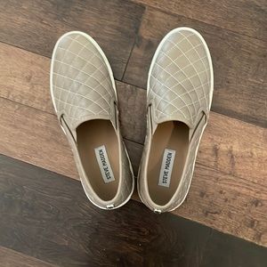 Steve Madden leather flocked upper slides - tan quilted